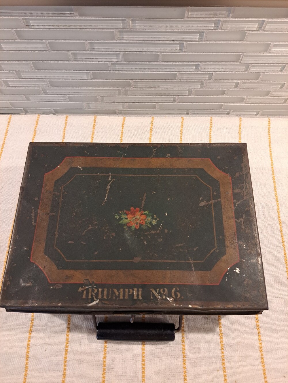 Vintage Metal Cash Box with front handle 